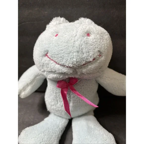 Sugar Loaf Light Blue Frog Plush With Pink Bow Stuffed Animal Lovey Toy - Picture 4 of 10